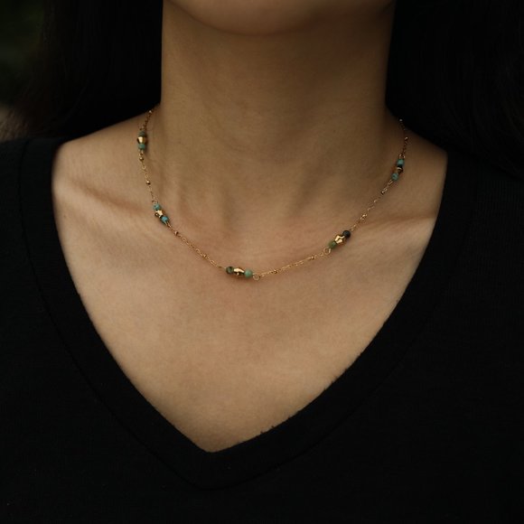 Mix Bead Dainty Gold Chain Necklace featuring Natural Stones - Picture 4 of 7